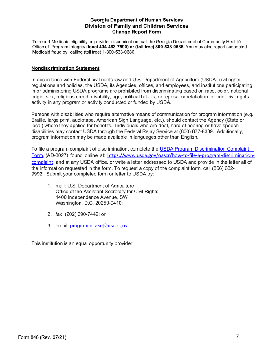 Form 846 Change Report Form - Georgia (United States), Page 7