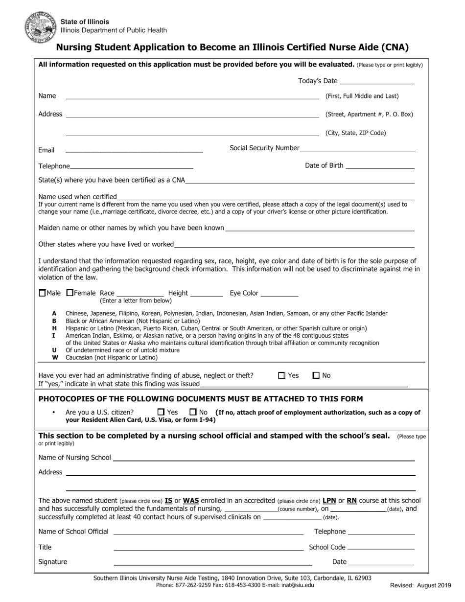 Nursing Student Application to Become an Illinois Certified Nurse Aide (Cna) - Illinois, Page 1