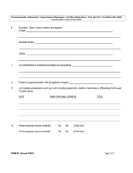 Form 501 Biographical Affidavit - Kentucky, Page 2