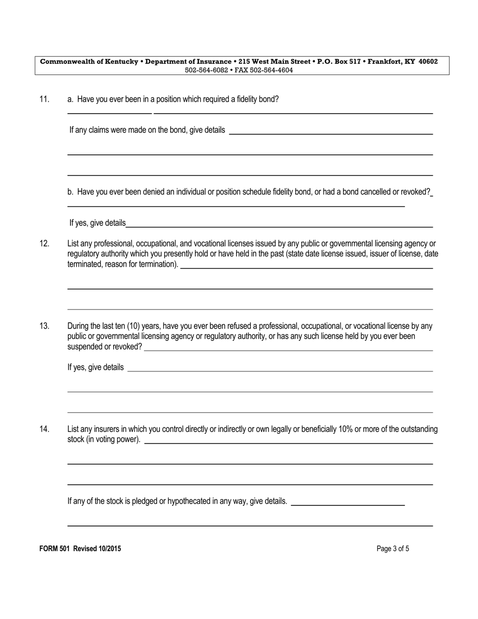 Form 501 Biographical Affidavit - Kentucky, Page 3