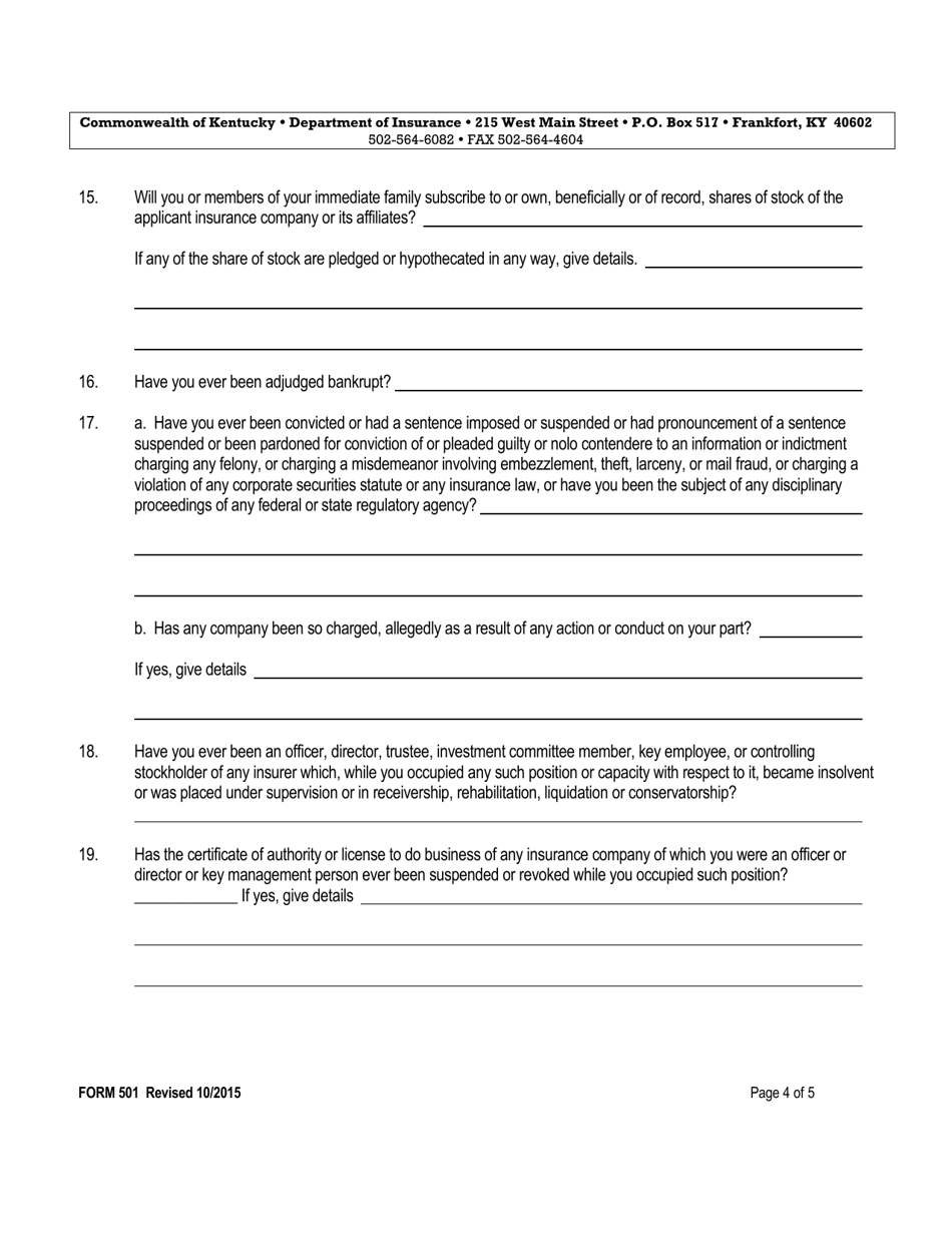 Form 501 Biographical Affidavit - Kentucky, Page 4