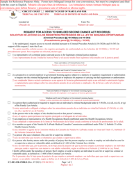 Form CC-DC-CR-151BLS &quot;Request for Access to Shielded Second Chance Act Record(S)&quot; - Maryland (English/Spanish)