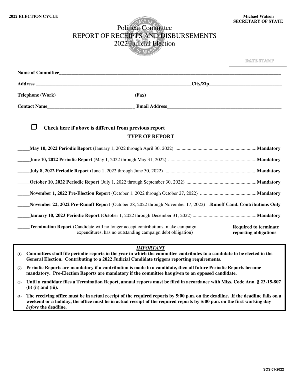 Political Committee Report of Receipts and Disbursements - Mississippi, Page 1