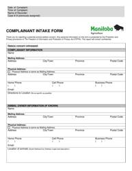 Complainant Intake Form - Manitoba, Canada