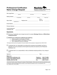 Professional Certification Name Change Request - Manitoba, Canada