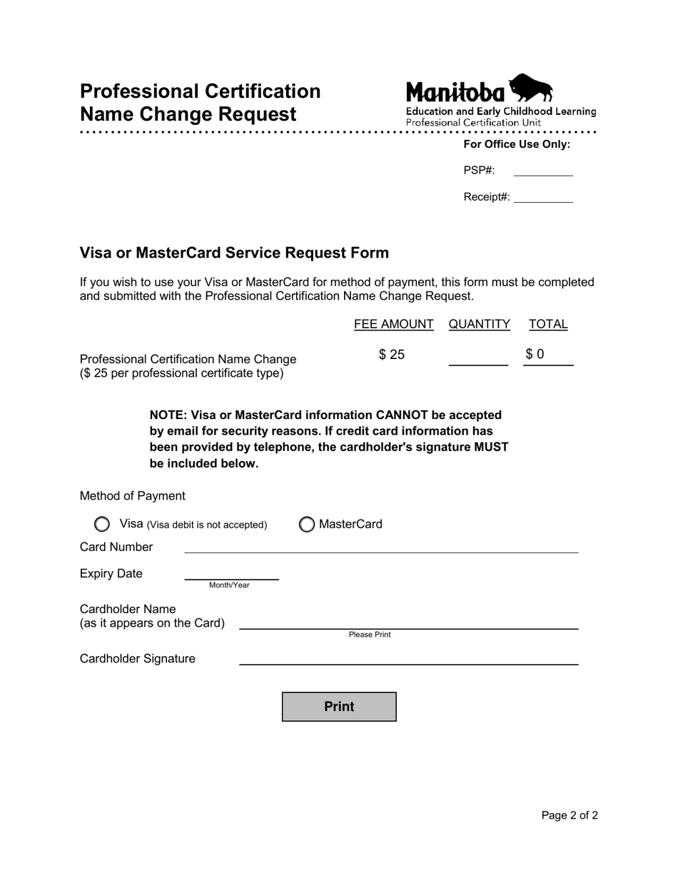 Professional Certification Name Change Request - Manitoba, Canada, Page 2