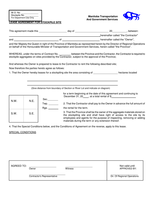 Lease Agreement for Stockpile Site - Manitoba, Canada Download Pdf