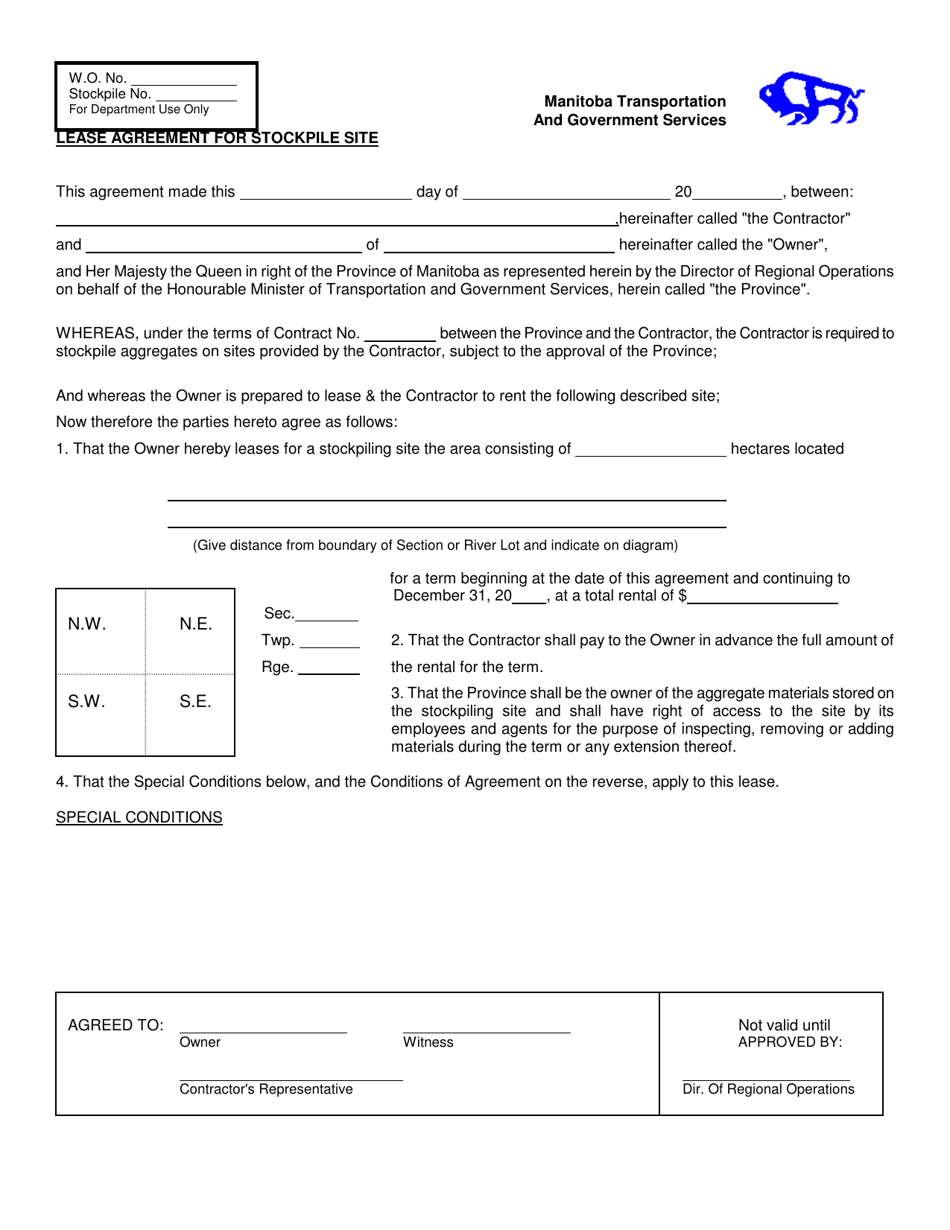 Lease Agreement for Stockpile Site - Manitoba, Canada, Page 1