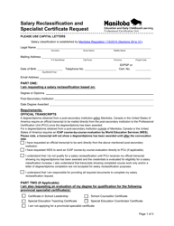 Document preview: Salary Reclassification and Specialist Certificate Request - Manitoba, Canada
