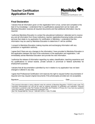Teacher Certification Application Form - Manitoba, Canada, Page 10
