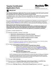 Teacher Certification Application Form - Manitoba, Canada