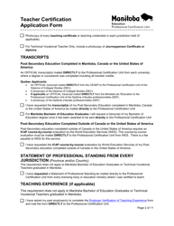Teacher Certification Application Form - Manitoba, Canada, Page 2