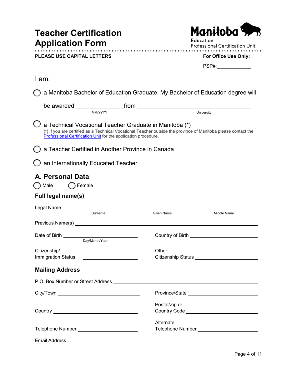 Manitoba Canada Teacher Certification Application Form Fill Out Sign Manitoba Canada Teacher Certification Application Form Fill Out Sign