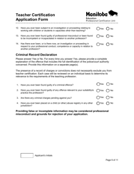 Teacher Certification Application Form - Manitoba, Canada, Page 9