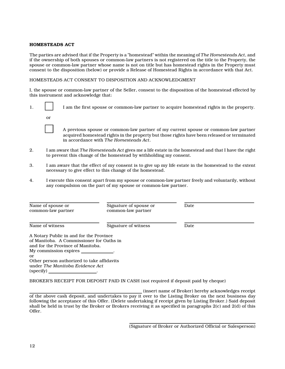 Form 1 Residential Form of Offer to Purchase - Manitoba, Canada, Page 10
