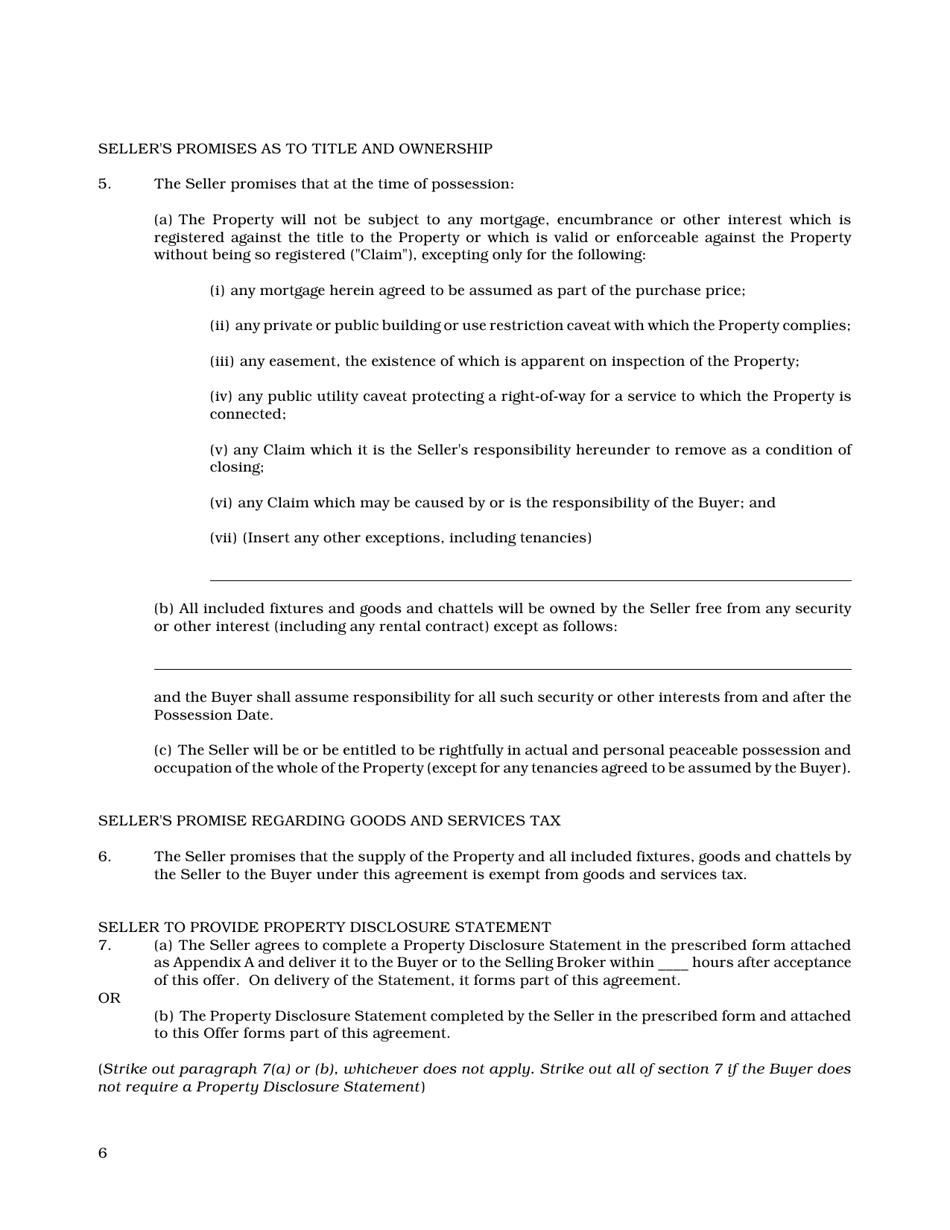 Form 1 Residential Form of Offer to Purchase - Manitoba, Canada, Page 4