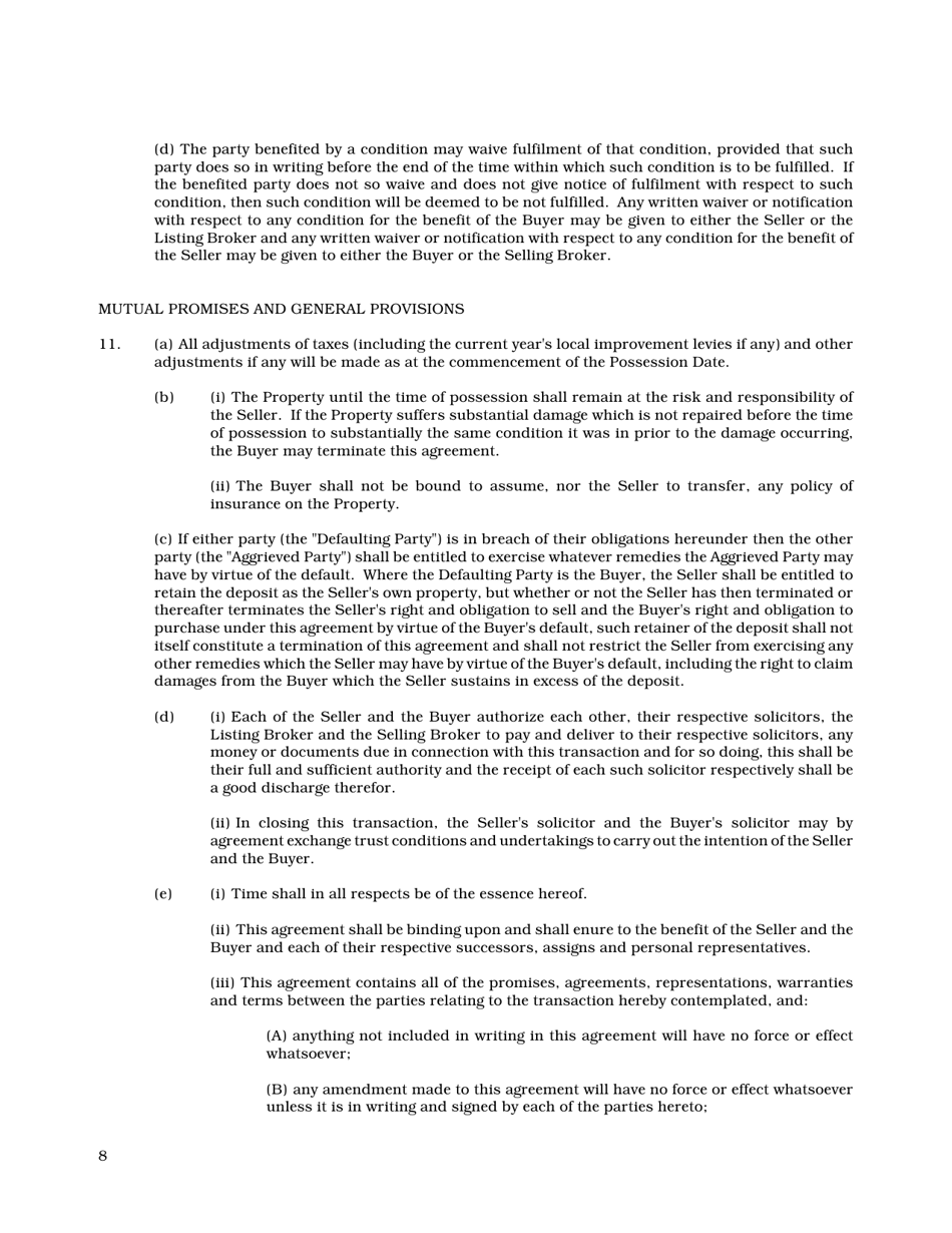 Form 1 Residential Form of Offer to Purchase - Manitoba, Canada, Page 6