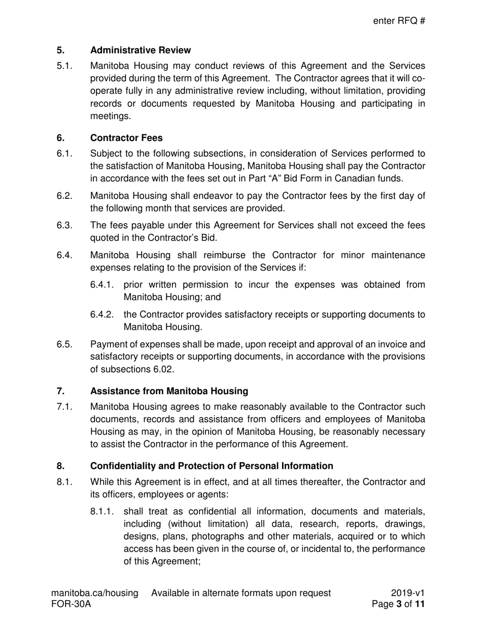 Form FOR-30A Contract Caretaker Service Agreement - Sample - Manitoba, Canada, Page 3