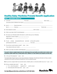 Document preview: Healthy Baby: Manitoba Prenatal Benefit Application - Manitoba, Canada