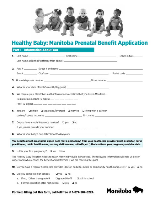 Healthy Baby: Manitoba Prenatal Benefit Application - Manitoba, Canada Download Pdf