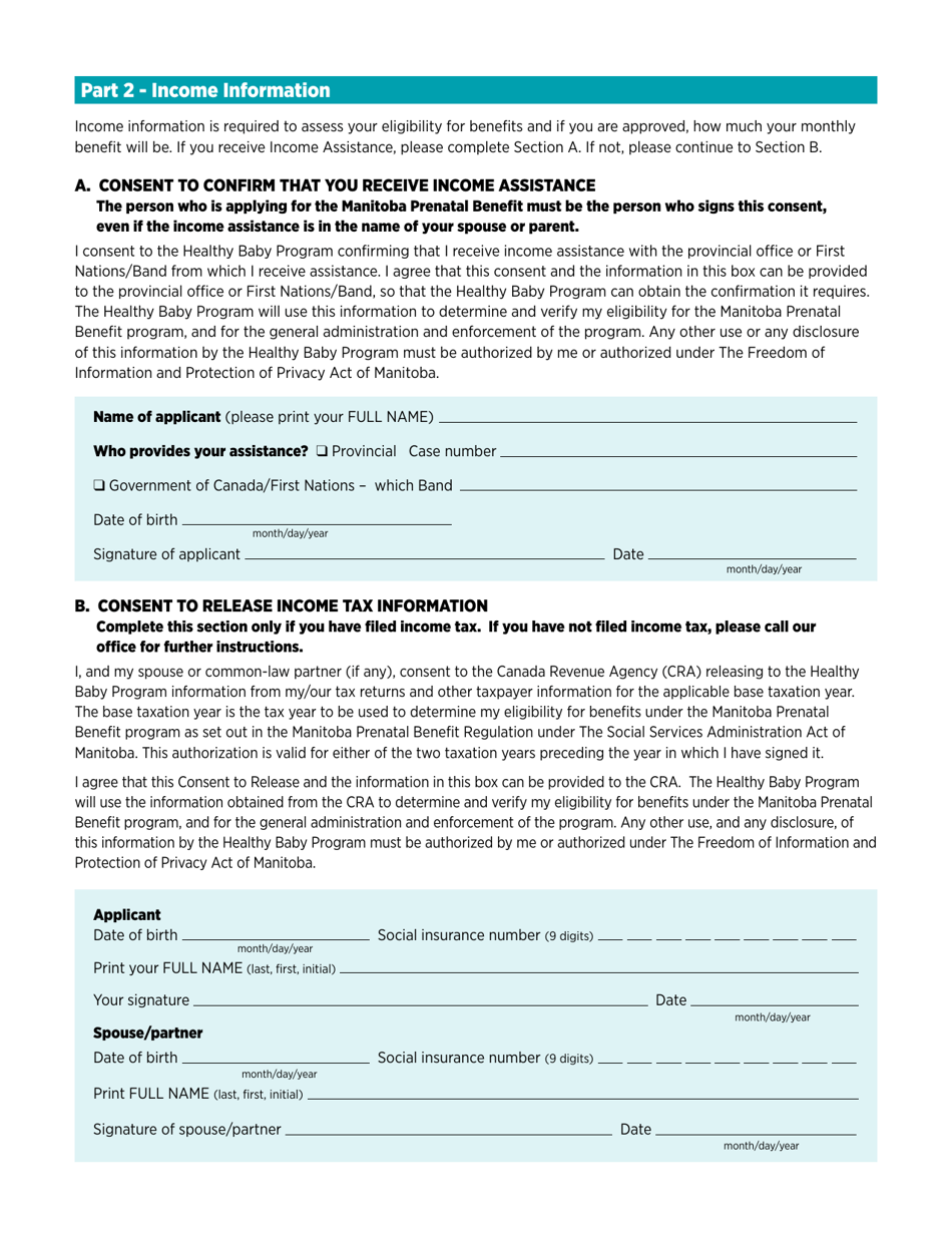 Healthy Baby: Manitoba Prenatal Benefit Application - Manitoba, Canada, Page 3