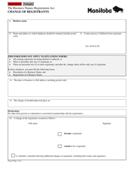 Form 4 Change of Registrants - Manitoba, Canada, Page 2