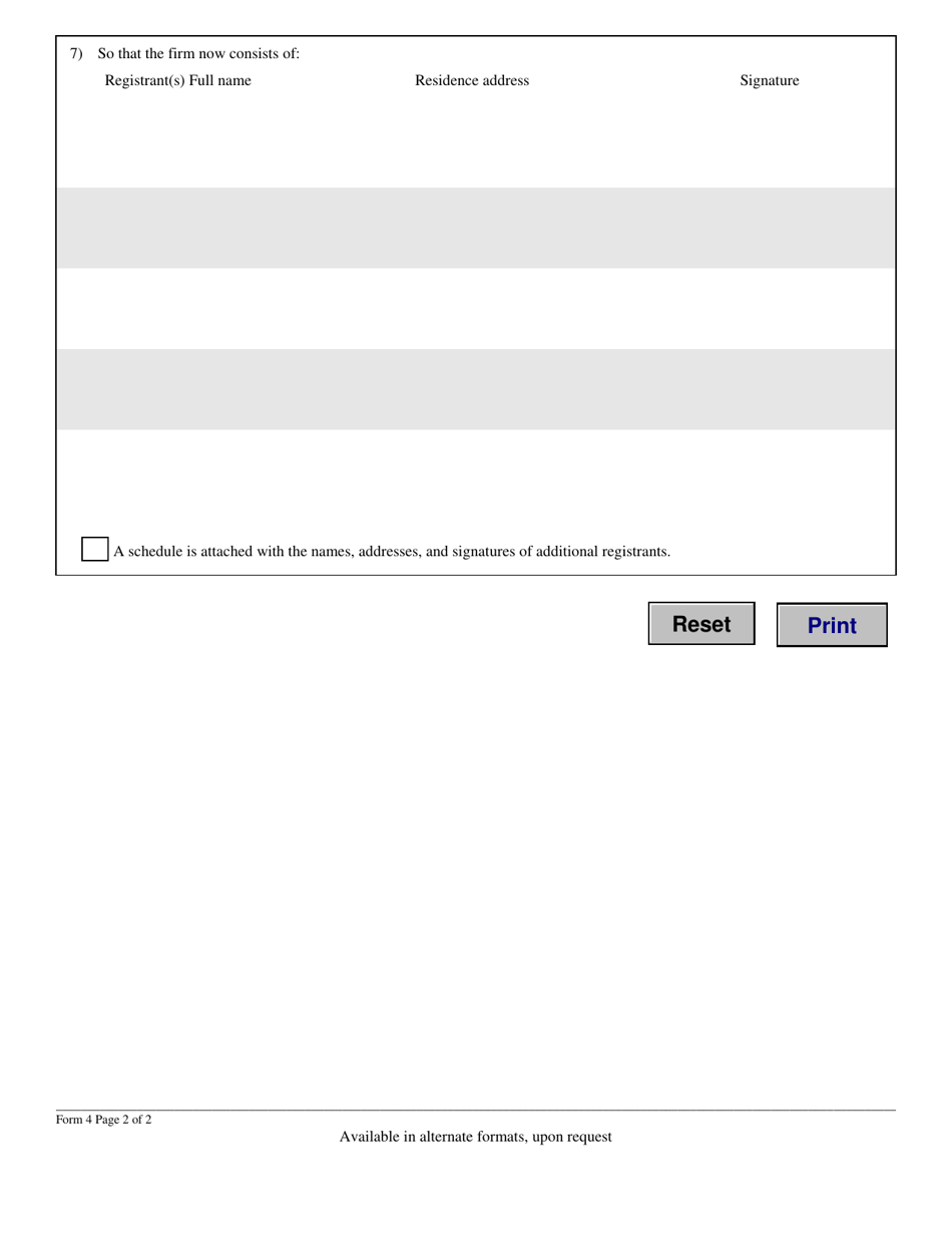 Form 4 Change of Registrants - Manitoba, Canada, Page 3