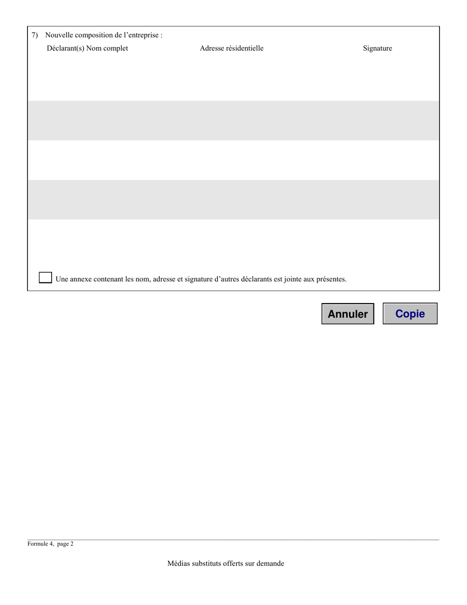Forme 4 Changement Concernant Les Declarants - Manitoba, Canada (French), Page 3