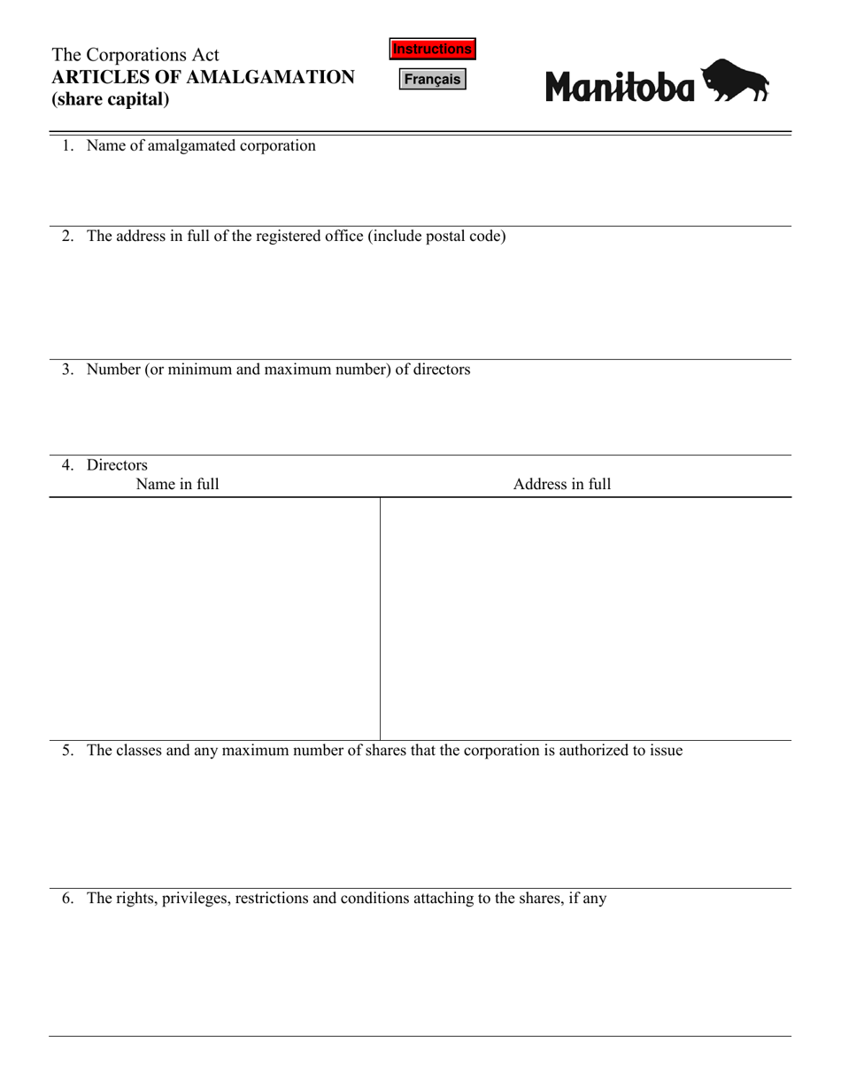 Articles of Amalgamation (Share Capital) - Manitoba, Canada, Page 2