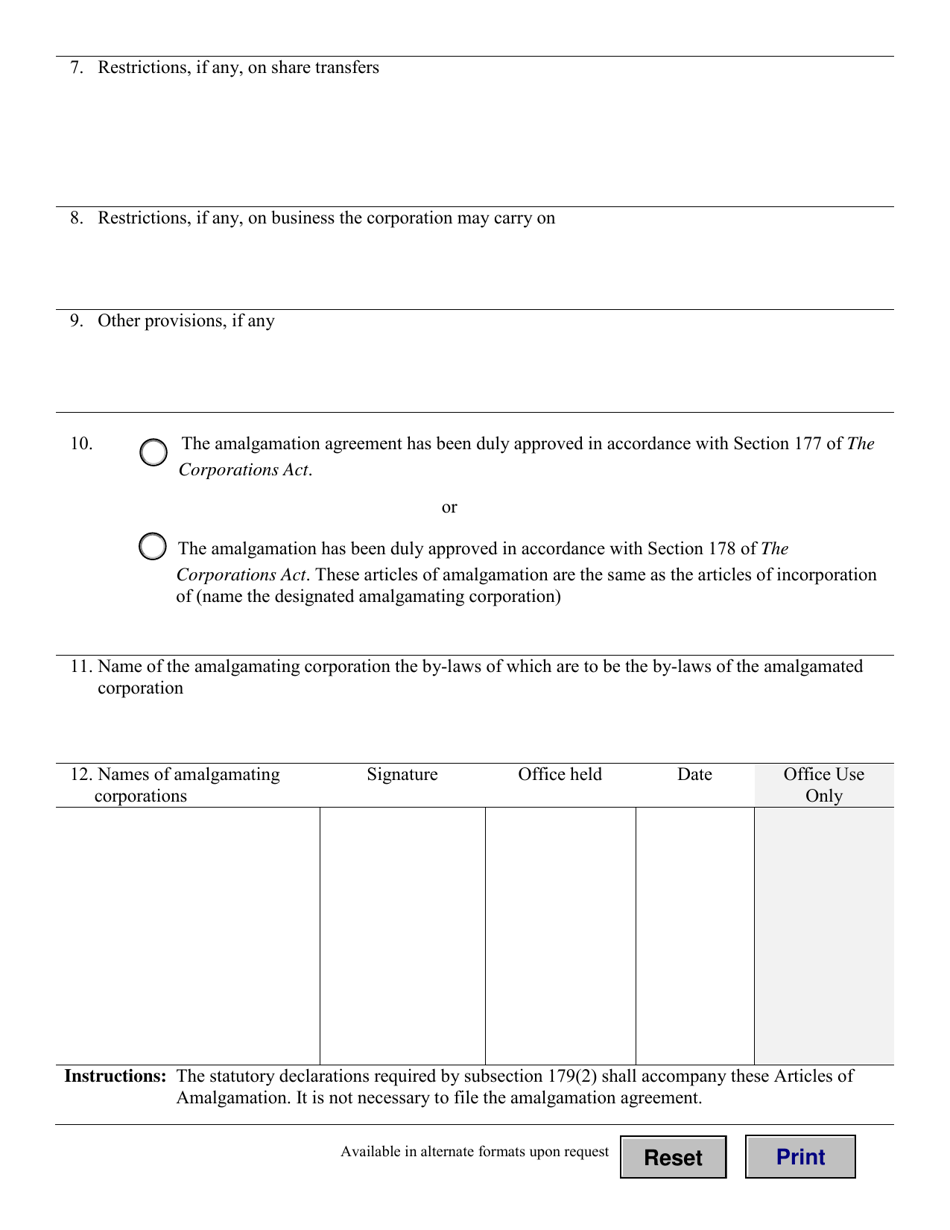 Articles of Amalgamation (Share Capital) - Manitoba, Canada, Page 3