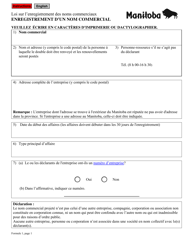Forme 1 Enregistrement D&#039;un Nom Commercial - Manitoba, Canada (French), Page 2