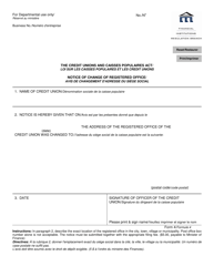 Form 4 &quot;Notice of Change of Registered Office - Credit Unions&quot; - Manitoba, Canada (English/French)