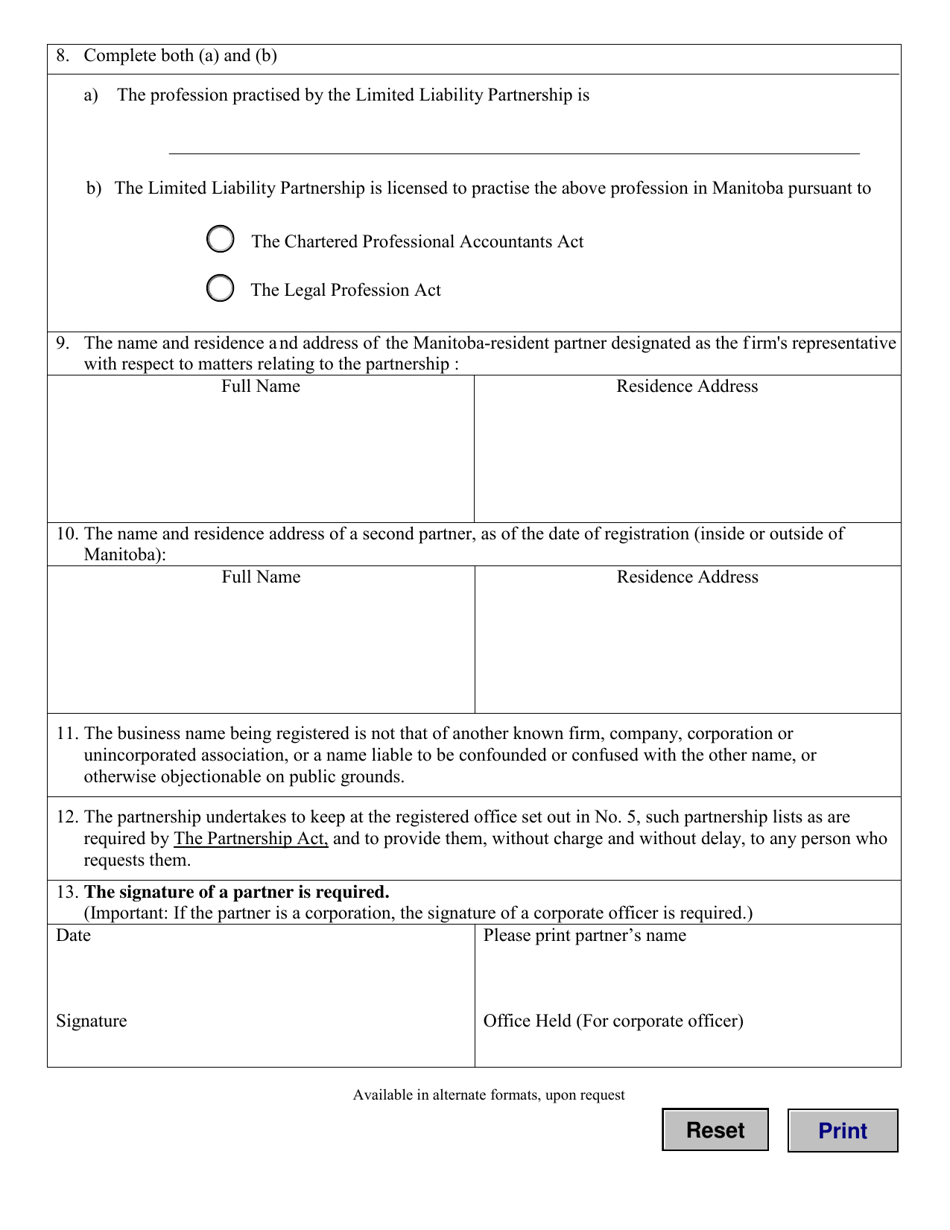 Registration of a Limited Liability Partnership - Manitoba, Canada, Page 3