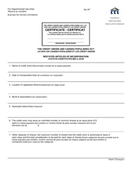 Form 7 &quot;Restated Articles of Incorporation - Credit Unions&quot; - Manitoba, Canada (English/French)