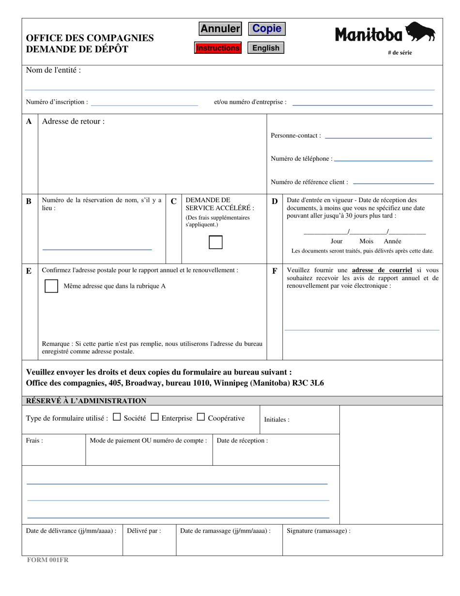 Forme 5 Demande Denregistrement - Manitoba, Canada (French), Page 1