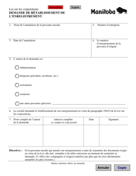 Demande De Retablissement De L&#039;enregistrement - Manitoba, Canada (French), Page 2