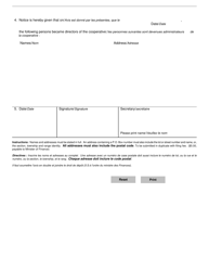 Form 21 Notice of Change of Directors - Manitoba, Canada (English/French), Page 2