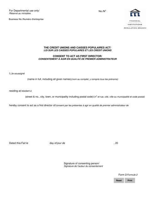 Form 2 Consent to Act as First Director - Manitoba, Canada (English/French)