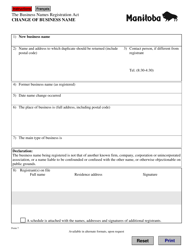 Form 7 Change of Business Name - Manitoba, Canada, Page 2