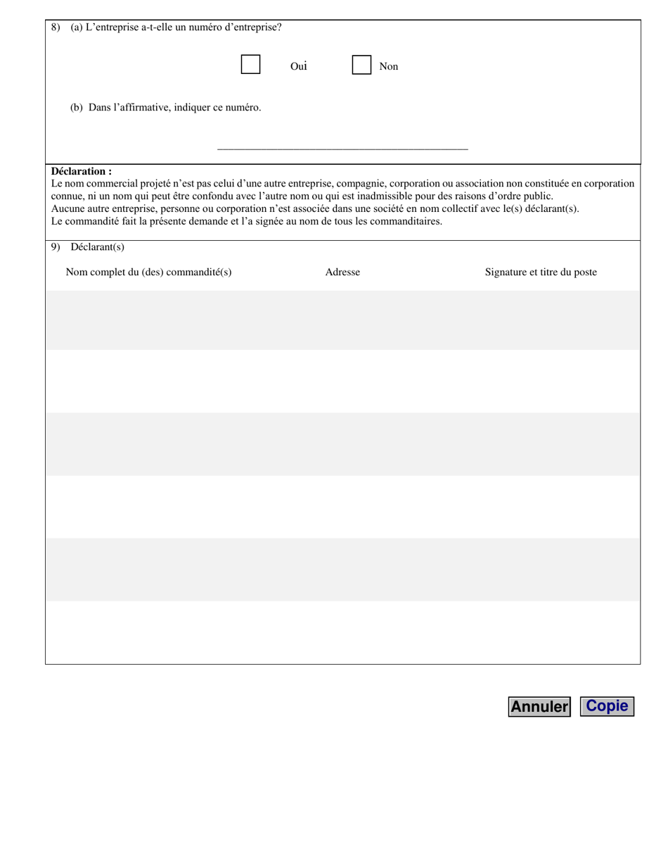 Enregistrement Dune Societe En Commandite - Manitoba, Canada (French), Page 3