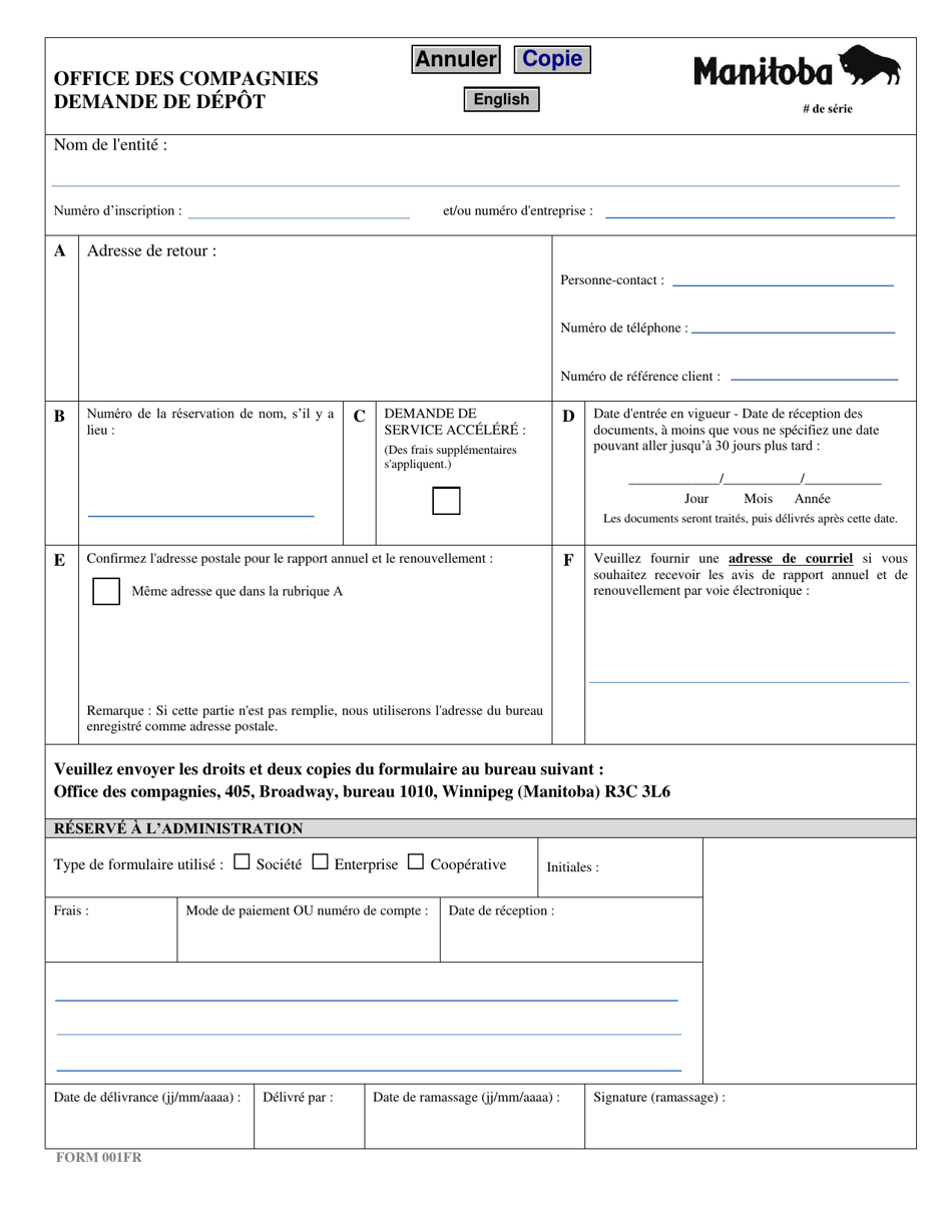 Forme 17 Statuts Constitutifs Mis a Jour (Corporation Avec Capital-Actions) - Manitoba, Canada (French), Page 1