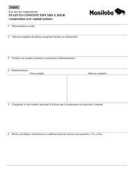Forme 17 Statuts Constitutifs Mis a Jour (Corporation Avec Capital-Actions) - Manitoba, Canada (French), Page 2
