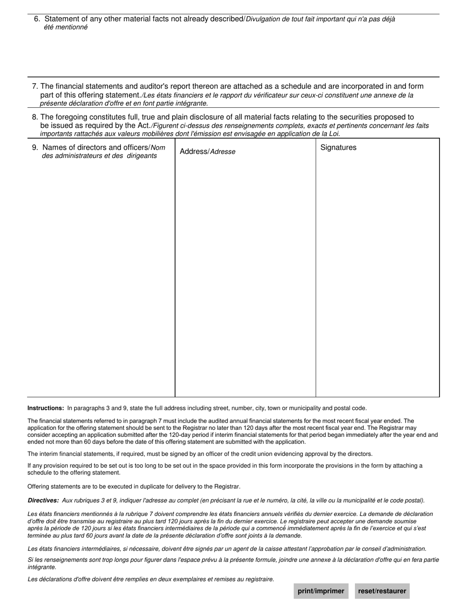 Form 16 Offering Statement - Manitoba, Canada (English / French), Page 2