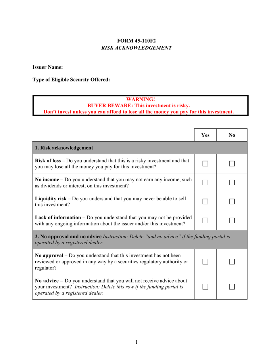 Form 45-110F2 - Fill Out, Sign Online and Download Printable PDF ...