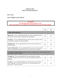 Form 45-110F2 Risk Acknowledgement - British Columbia, Canada