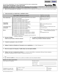 Forme 25 (MG10234) &quot;Demande De Reservation De Nom&quot; - Manitoba, Canada (French)