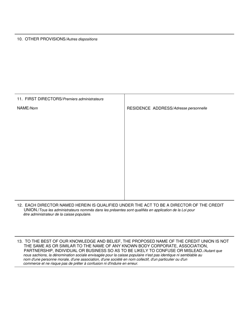 Form 1 Articles of Incorporation - Manitoba, Canada (English / French), Page 3