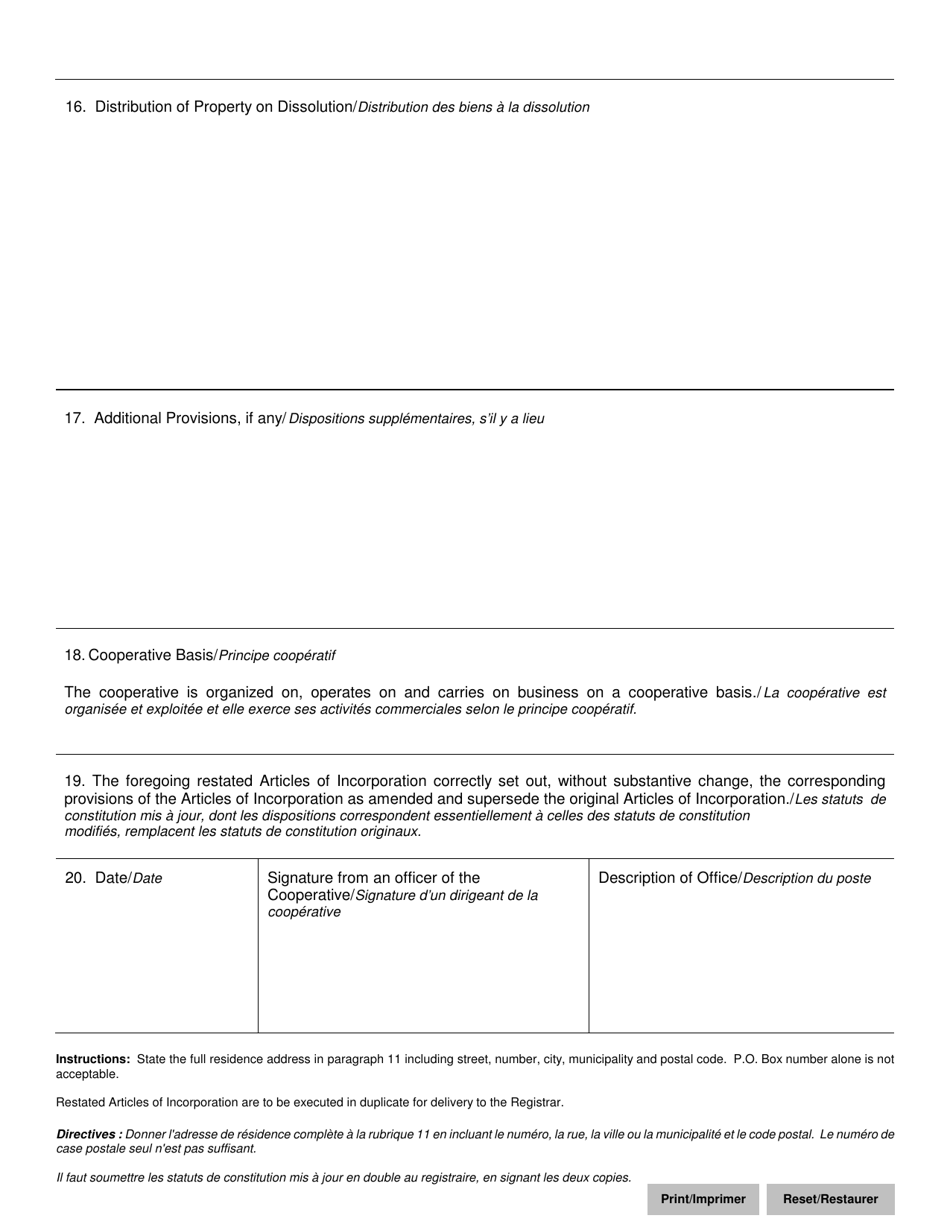 Form 5A Restated Articles of Incorporation - Multi-Stakeholder Cooperatives - Manitoba, Canada (English / French), Page 6