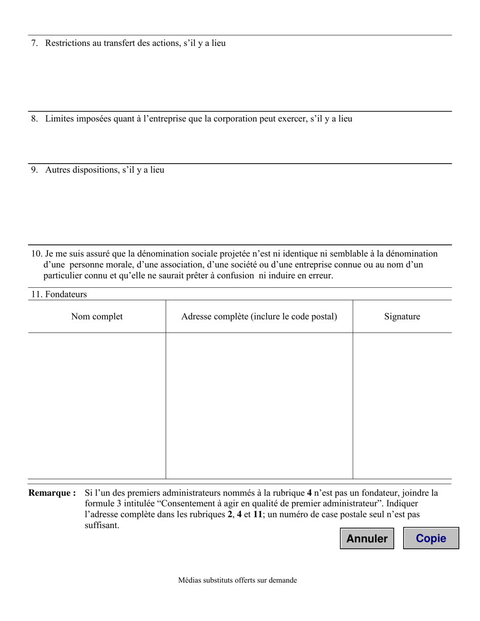 Statuts Constitutifs (Avec Capital-Actions) - Manitoba, Canada (French), Page 3