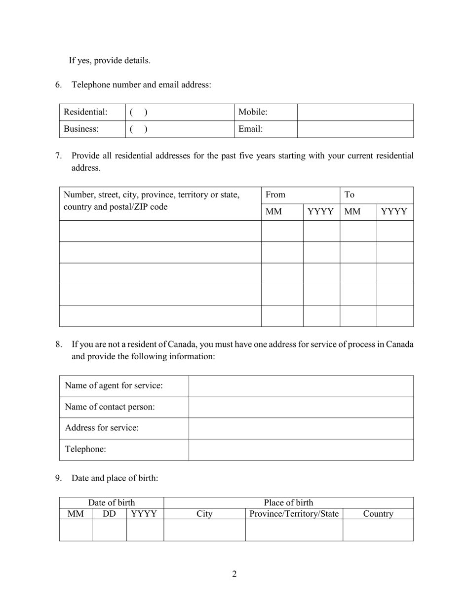 Form 45-110F4 Portal Individual Information - British Columbia, Canada, Page 2